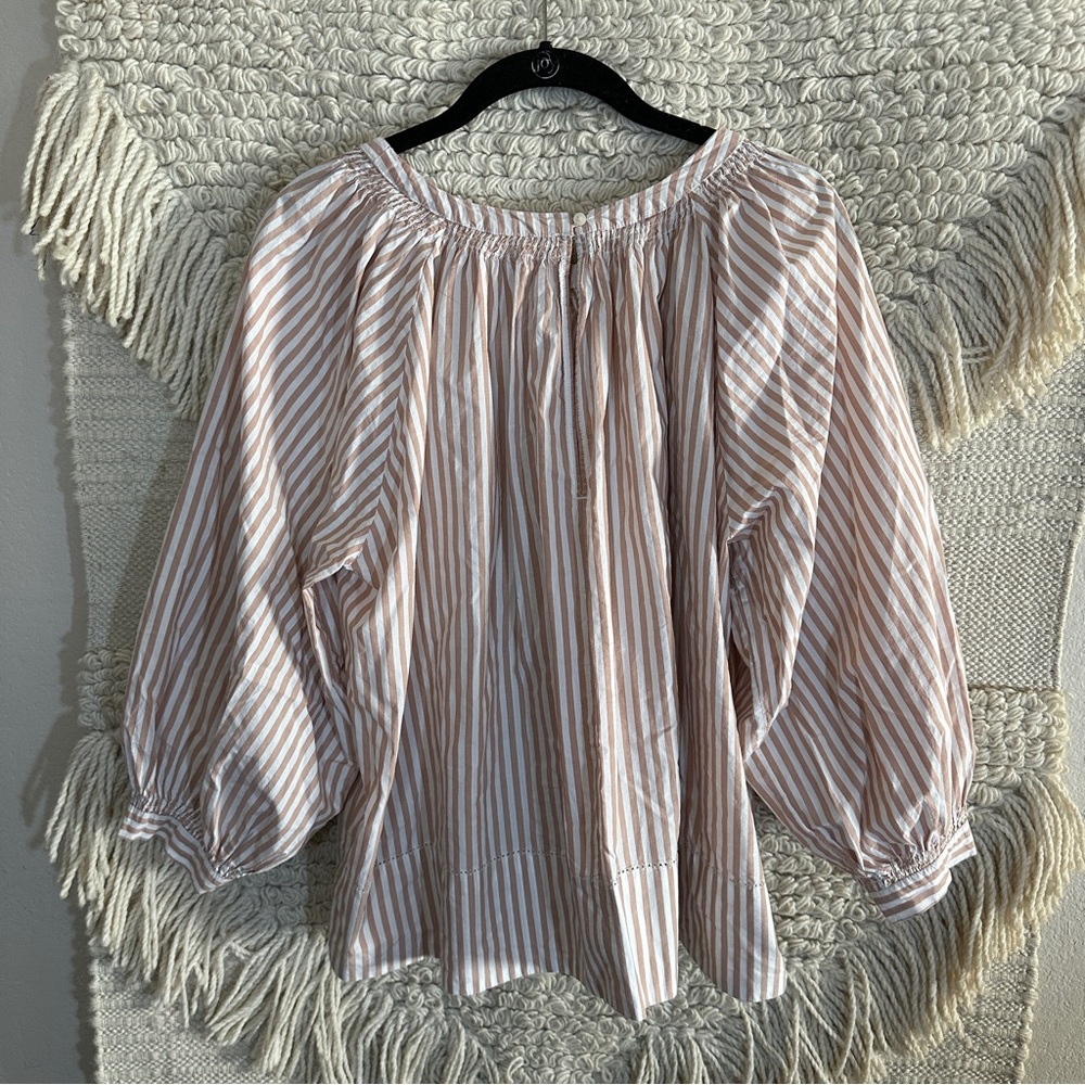 THE GREAT. dusty pink and white striped billowy bishop sleeve top M - Picture 7 of 11